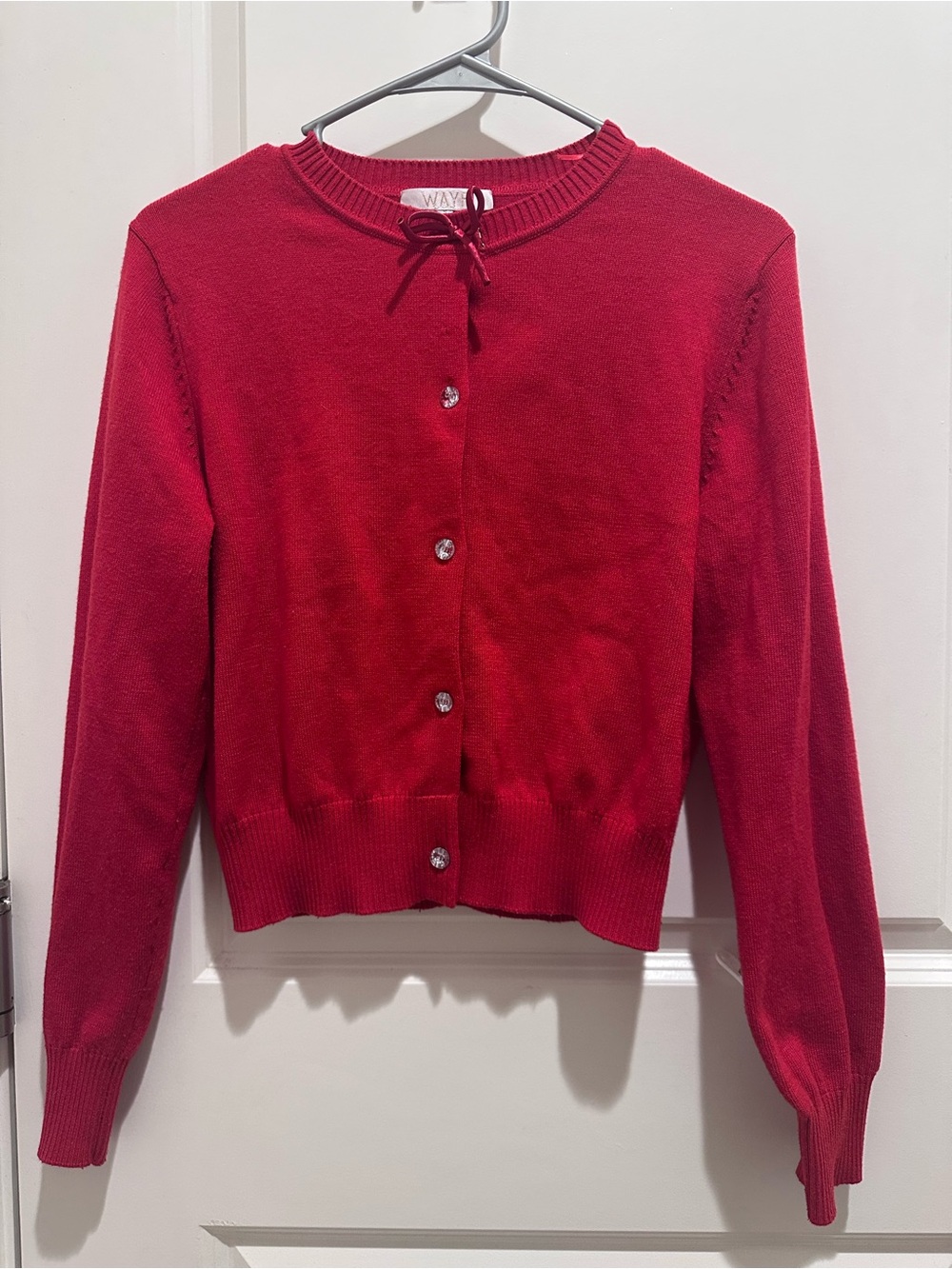 Wayf Red Button-Up Tie-Neck Cardigan